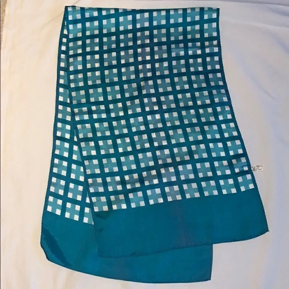 Vintage turquoise acetate plaid Japan made scarf